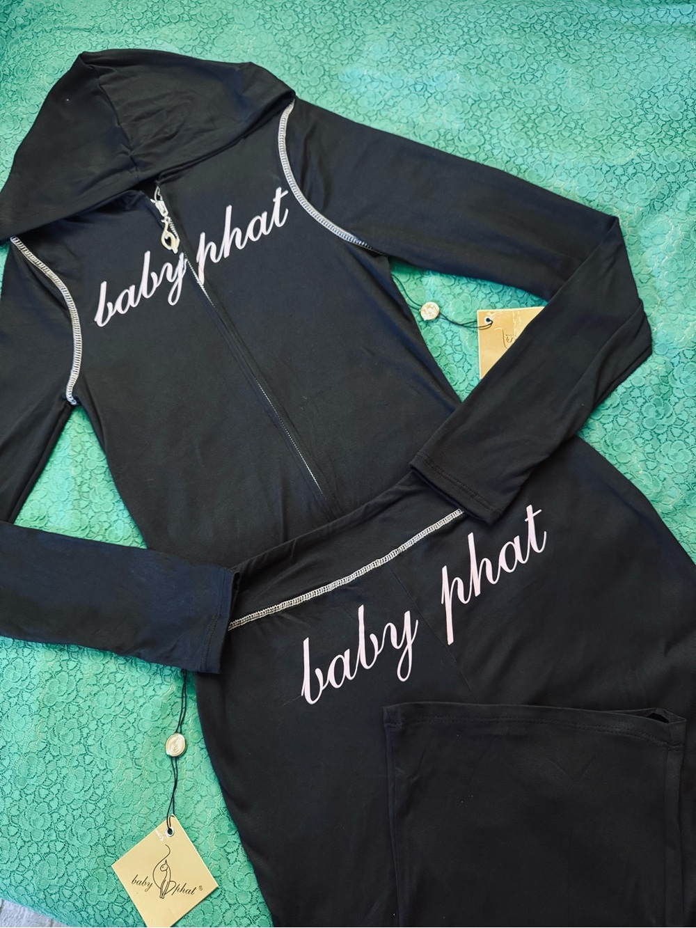 Baby Phat Black Hoodie & Pants Set with Pink Script